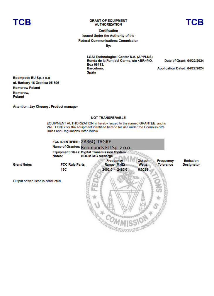FCC certification document